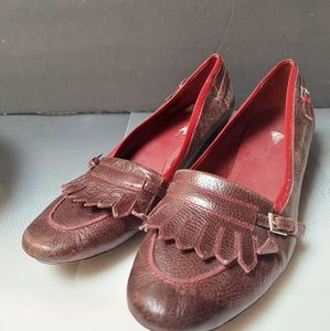 Tommy Hilfiger brown loafers red trim fringe 10 m